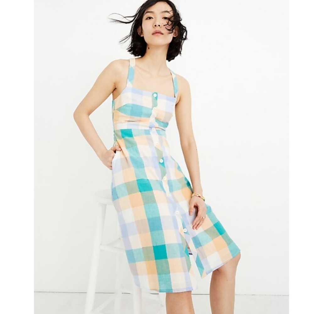 Madewell Rainbow Plaid Button Dress